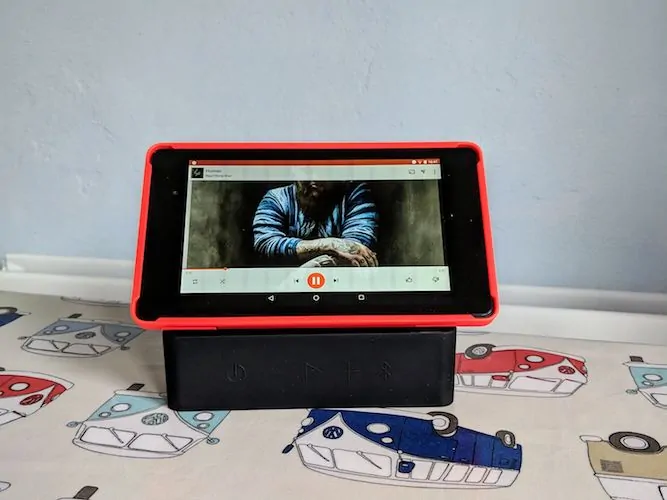 Tablet paired with speakers as a music player