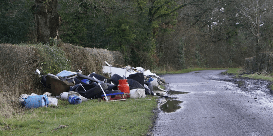 Fly-tipping on a country lane